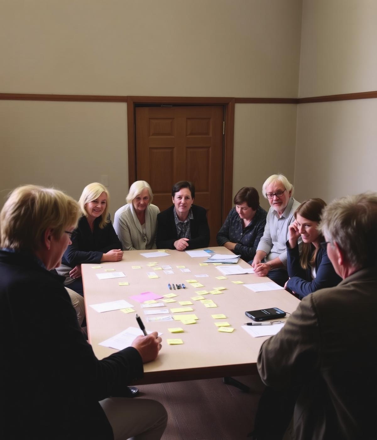 A community group planning together around a table